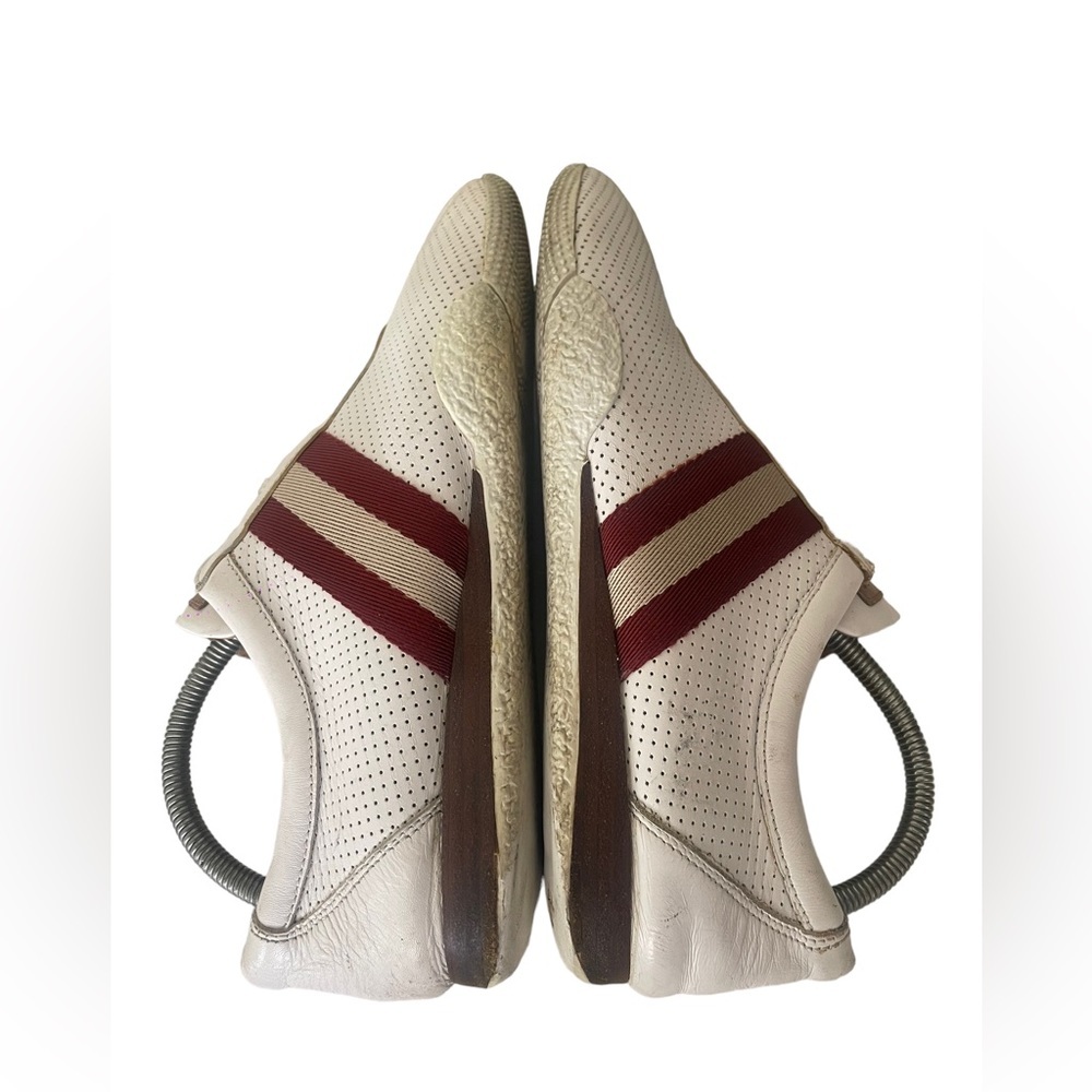 Bally Frenz Size 9.5 Perforated Leather Textile-Stripe White Platform Sneakers - Picture 8 of 10